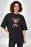 Sevimli Yavru Zebra Pamuklu Bisiklet Yaka Kadın Erkek Oversize Boyfriend Dijital Baskılı Siyah T-shirt