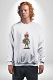 Süper Karpuz Adam Kadın Erkek  Beyaz Baskılı Sweatshirt 
