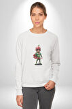 Süper Karpuz Adam Kadın Erkek  Beyaz Baskılı Sweatshirt 