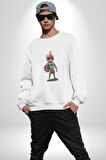 Süper Karpuz Adam Kadın Erkek  Beyaz Baskılı Sweatshirt 