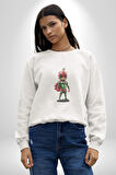 Süper Karpuz Adam Kadın Erkek  Beyaz Baskılı Sweatshirt 