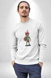 Süper Karpuz Adam Kadın Erkek  Beyaz Baskılı Sweatshirt 