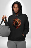 Renkli Kaplan Kükrüyor Kadın Erkek  Siyah Kapüşonlu Sweatshirt Hoodie