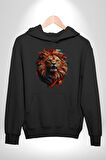 Renkli Kaplan Kükrüyor Kadın Erkek  Siyah Kapüşonlu Sweatshirt Hoodie