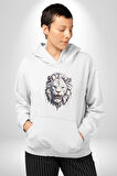 Beyaz Kaplan Kükreme  Kadın Erkek  Beyaz Kapüşonlu Sweatshirt Hoodie