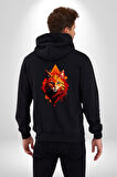 Renkli Sarı Kırmızı Kedi  Kadın Erkek Siyah Renk Kapüşonlu Kanguru Cepli  Fermuarlı Pamuklu Oversize Dijital Baskılı Hırka Sweatshirt
