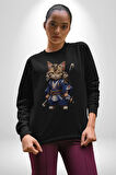 Japon Samuray Kılınç  Kadın Erkek  Siyah Baskılı Sweatshirt 