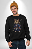 Japon Samuray Kılınç  Kadın Erkek  Siyah Baskılı Sweatshirt 