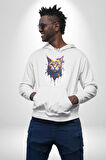 Şimşek Yağmur Kedi Kadın Erkek  Beyaz Kapüşonlu Sweatshirt Hoodie