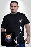 Şimşek Yağmur Kedi Siyah Büyük Beden Kadın Basic Minimal Baskılı Tişört