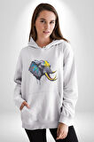 Renkli Fil Kafası  Kadın Erkek  Beyaz Kapüşonlu Sweatshirt Hoodie