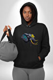 Renkli Fil Kafası  Kadın Erkek  Siyah Kapüşonlu Sweatshirt Hoodie