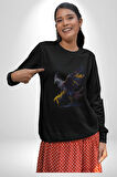 Kara Kartal Sulu Boya Kadın Erkek  Siyah Baskılı Sweatshirt 