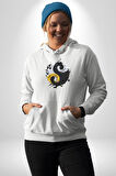 Yin İle Yang Kuramı   Kadın Erkek  Beyaz Kapüşonlu Sweatshirt Hoodie