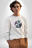 Renkli Yin İle Yang Kuramı   Kadın Erkek  Beyaz Baskılı Sweatshirt 