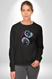 Renkli Yin İle Yang Kuramı   Kadın Erkek  Siyah Baskılı Sweatshirt 
