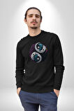 Renkli Yin İle Yang Kuramı   Kadın Erkek  Siyah Baskılı Sweatshirt 