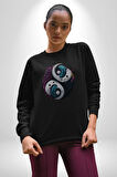 Renkli Yin İle Yang Kuramı   Kadın Erkek  Siyah Baskılı Sweatshirt 