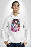 Ay Mars Astronot Kadın Erkek  Beyaz Kapüşonlu Sweatshirt Hoodie