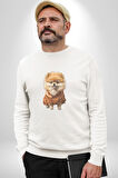 Teacup Pomernian Çeket  Kadın Erkek  Beyaz Baskılı Sweatshirt 