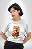 Teacup Pomernian Çeket  Kadın Erkek Unisex Beyaz Organik Baskılı T-Shirt Penye Yüksek Kalite