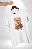 Teacup Pomernian Çeket  Kadın Erkek Unisex Beyaz Organik Baskılı T-Shirt Penye Yüksek Kalite