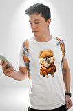 Teacup Pomernian Çeket  Kadın Erkek Unisex Beyaz Organik Baskılı T-Shirt Penye Yüksek Kalite