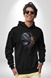 Köpek Saint Bernard Havlama  Kadın Erkek  Siyah Kapüşonlu Sweatshirt Hoodie