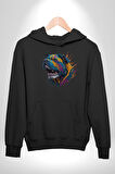 Köpek Saint Bernard Havlama  Kadın Erkek  Siyah Kapüşonlu Sweatshirt Hoodie