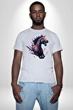 Renkli At Koşu  Kadın Erkek Unisex Beyaz Organik Baskılı T-Shirt Penye Yüksek Kalite