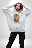 Kaplan Süs  Kadın Erkek  Beyaz Kapüşonlu Sweatshirt Hoodie