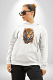 Kaplan Süs  Kadın Erkek  Beyaz Kapüşonlu Sweatshirt Hoodie