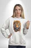 Kaplan Süs  Kadın Erkek  Beyaz Kapüşonlu Sweatshirt Hoodie