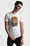 Kaplan Süs  Kadın Erkek Unisex Beyaz Organik Baskılı T-Shirt Penye Yüksek Kalite