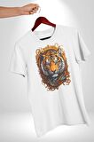 Kaplan Süs  Kadın Erkek Unisex Beyaz Organik Baskılı T-Shirt Penye Yüksek Kalite