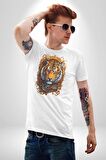 Kaplan Süs  Kadın Erkek Unisex Beyaz Organik Baskılı T-Shirt Penye Yüksek Kalite