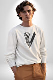 Vikings Kadın Erkek  Beyaz Baskılı Sweatshirt 