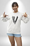 Vikings Kadın Erkek  Beyaz Baskılı Sweatshirt 