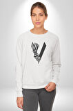 Vikings Kadın Erkek  Beyaz Baskılı Sweatshirt 
