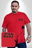 Star Wars  Kırmızı Büyük Beden Kadın Basic Minimal Baskılı Tişört