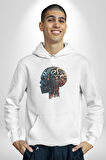Robot Kafası Kız Kadın Erkek  Beyaz Kapüşonlu Sweatshirt Hoodie
