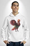 Anka Kuşu Ateş Kuşu Kadın Erkek  Beyaz Kapüşonlu Sweatshirt Hoodie