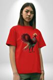 Anka Kuşu Ateş Kuşu Pamuklu Bisiklet Yaka Kadın Erkek Oversize Boyfriend Dijital Baskılı Kırmızı T-Shirt