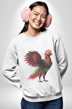 Anka Kuşu Ateş Kuşu Kadın Erkek  Beyaz Baskılı Sweatshirt 