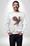 Anka Kuşu Ateş Kuşu Kadın Erkek  Beyaz Baskılı Sweatshirt 