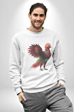 Anka Kuşu Ateş Kuşu Kadın Erkek  Beyaz Baskılı Sweatshirt 