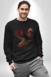Anka Kuşu Ateş Kuşu Kadın Erkek  Siyah Baskılı Sweatshirt 