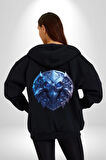 Kuru Kafa Kalkan Koruma Kadın Erkek Siyah Renk Kapüşonlu Kanguru Cepli  Fermuarlı Pamuklu Oversize Dijital Baskılı Hırka Sweatshirt