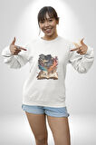 Hikaye Roman Kitabı Gerçekleşti Kadın Erkek  Beyaz Baskılı Sweatshirt 