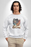 Hikaye Roman Kitabı Gerçekleşti Kadın Erkek  Beyaz Baskılı Sweatshirt 
